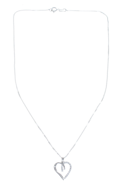 Cubic Zirconia Heart Pendant Silver 16" Italian Necklace JX128563